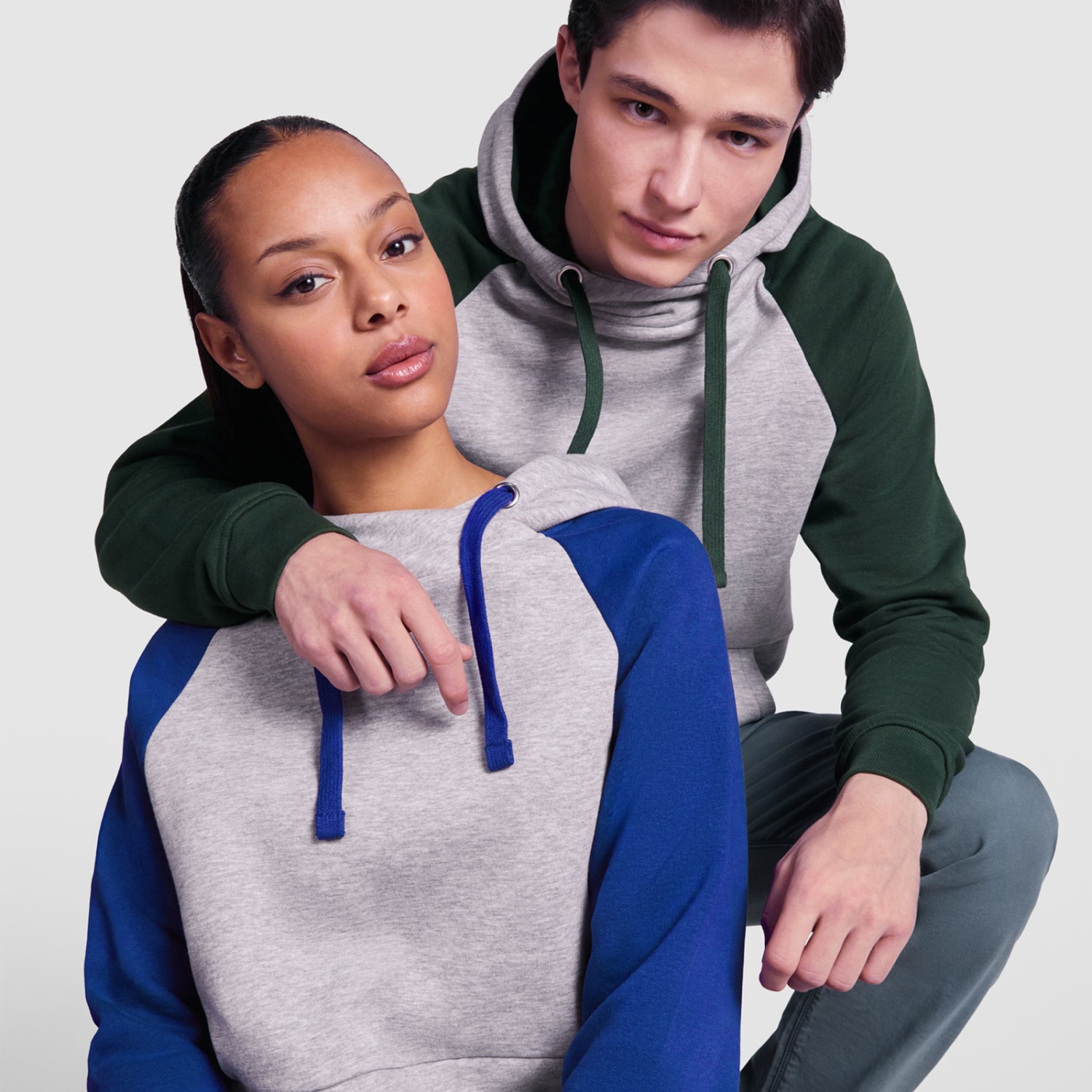 3. Foto Hoodie BADET mit Druck Text Logo (Farbe: Blau Grau Größe: S)