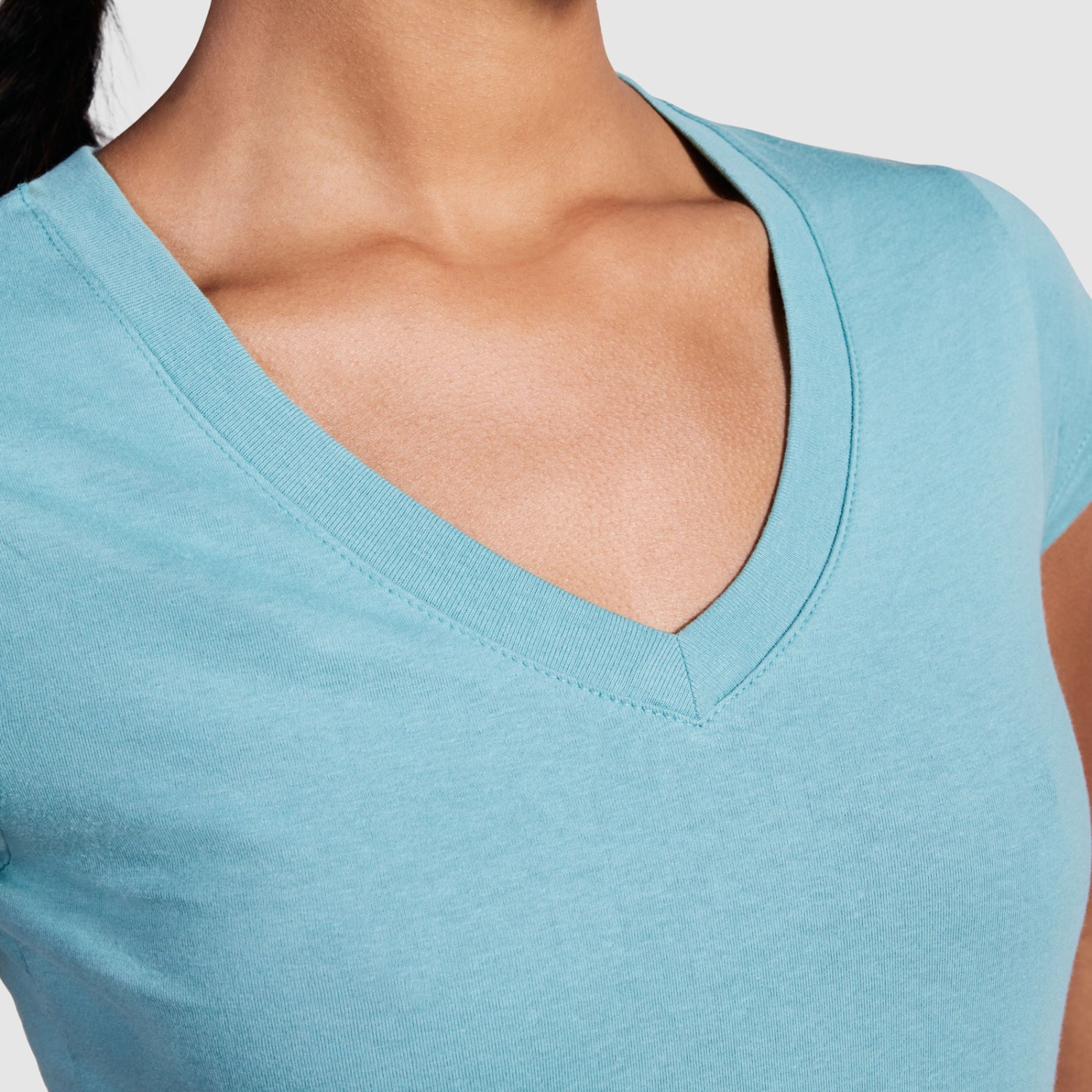 2. Foto Shirt VICTORIA V-Ausschnitt Türkis Ladies Größe M mit Druck