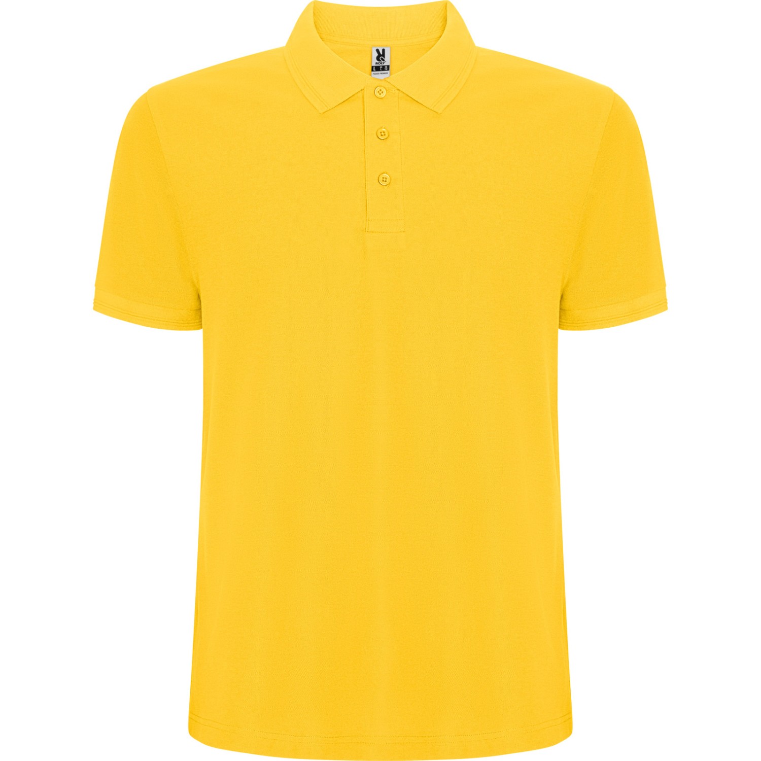 0. Foto Polo Shirt PEGASO Premium mit Logo Text Druck (Farbe: gelb Größe: M)